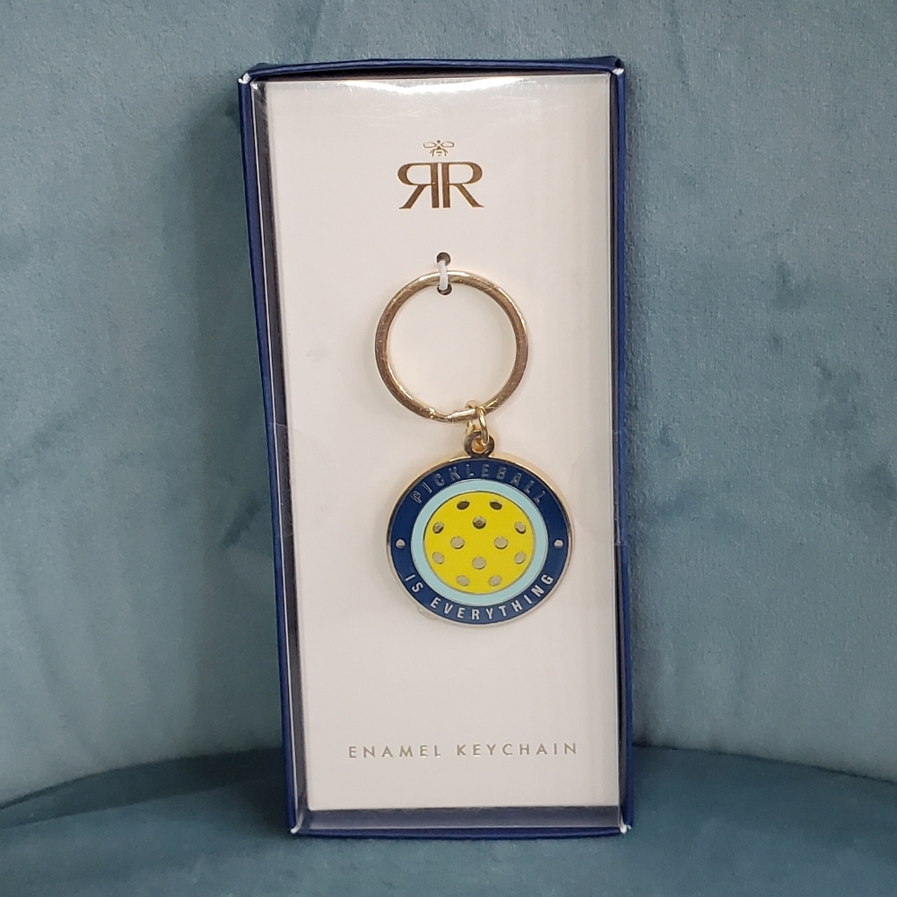 Pickle Ball Is Everything Blue and Yellow Geometric Key Ring